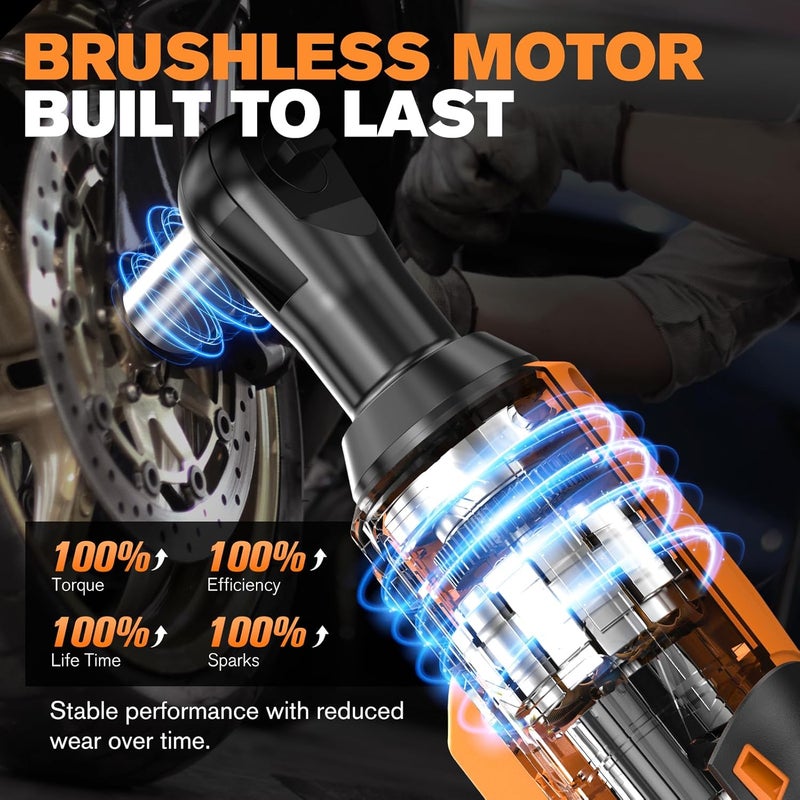 AIDERAR 20V Brushless Cordless Ratchet Wrench 3/8", 67Ft-Lbs/ 90Nm Max Fastening Torque, 2x 2Ah Battery, 300RPM, Power Electric Ratchet Driver for Makita Battery, Set with 8 Sockets, 1/2"& 1/4"Adapter - Image 2